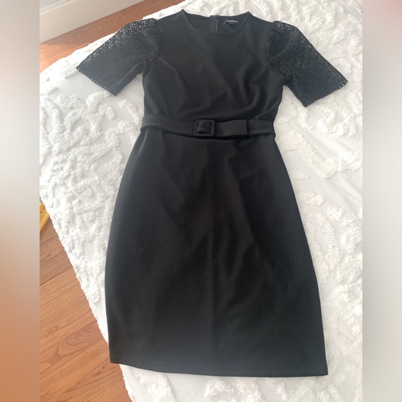 Express Belted Lace Sleeve Sheath Dress - Picture 4 of 6
